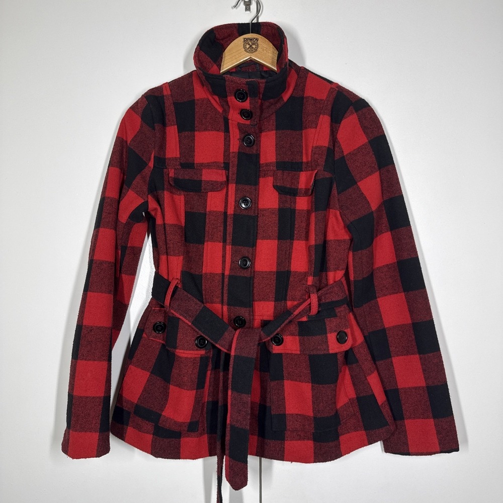Vintage‎ Bongo Women's sz M Red Black Plaid Belted Gothic Grunge Punk Y2K - Picture 2 of 14